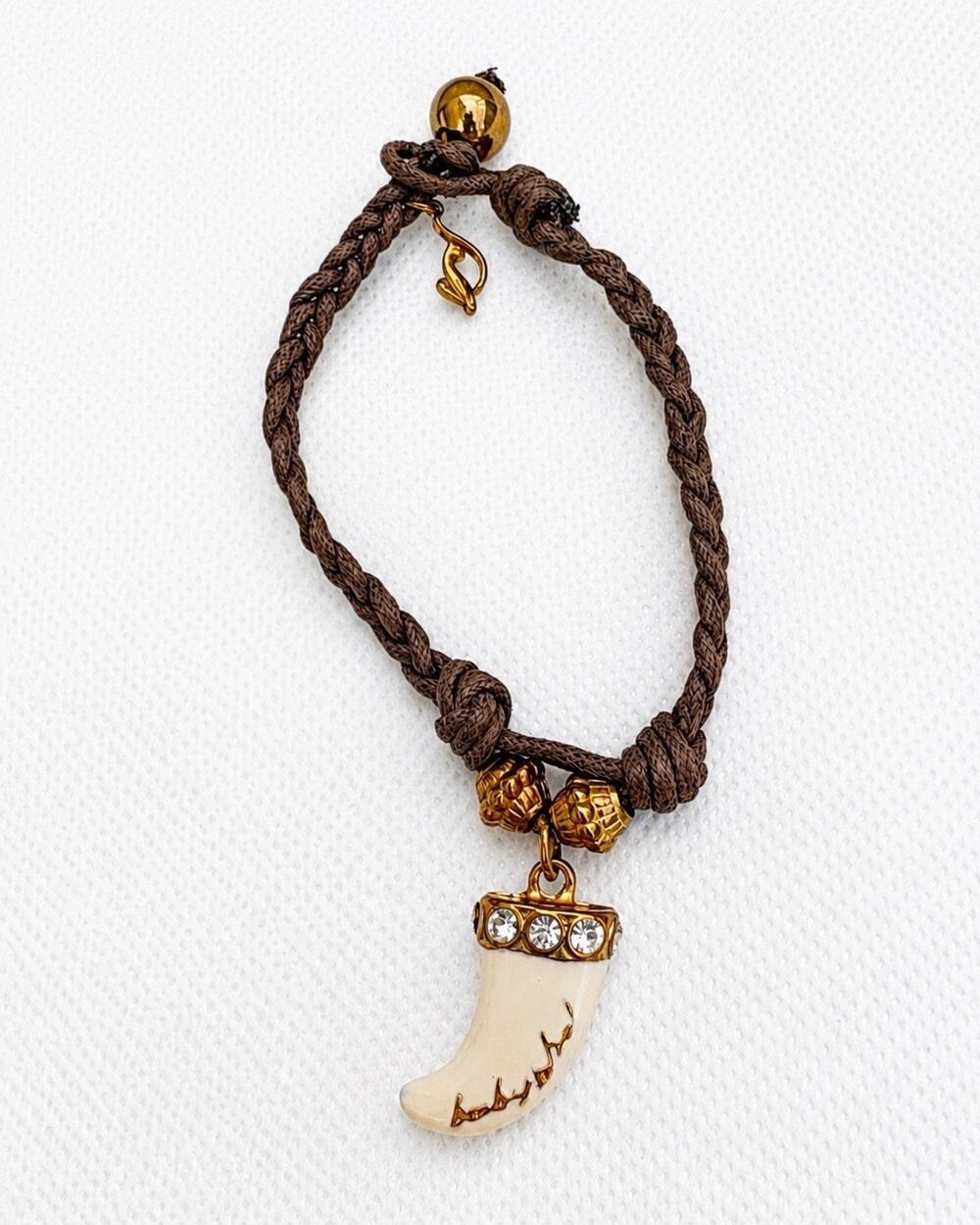 Vintage Baby Phat Y2K Tusk Horn Charm Bracelet Rhinestone Brown Cord Mcbling
